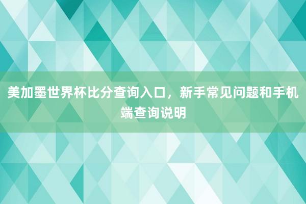 美加墨世界杯比分查询入口，新手常见问题和手机端查询说明